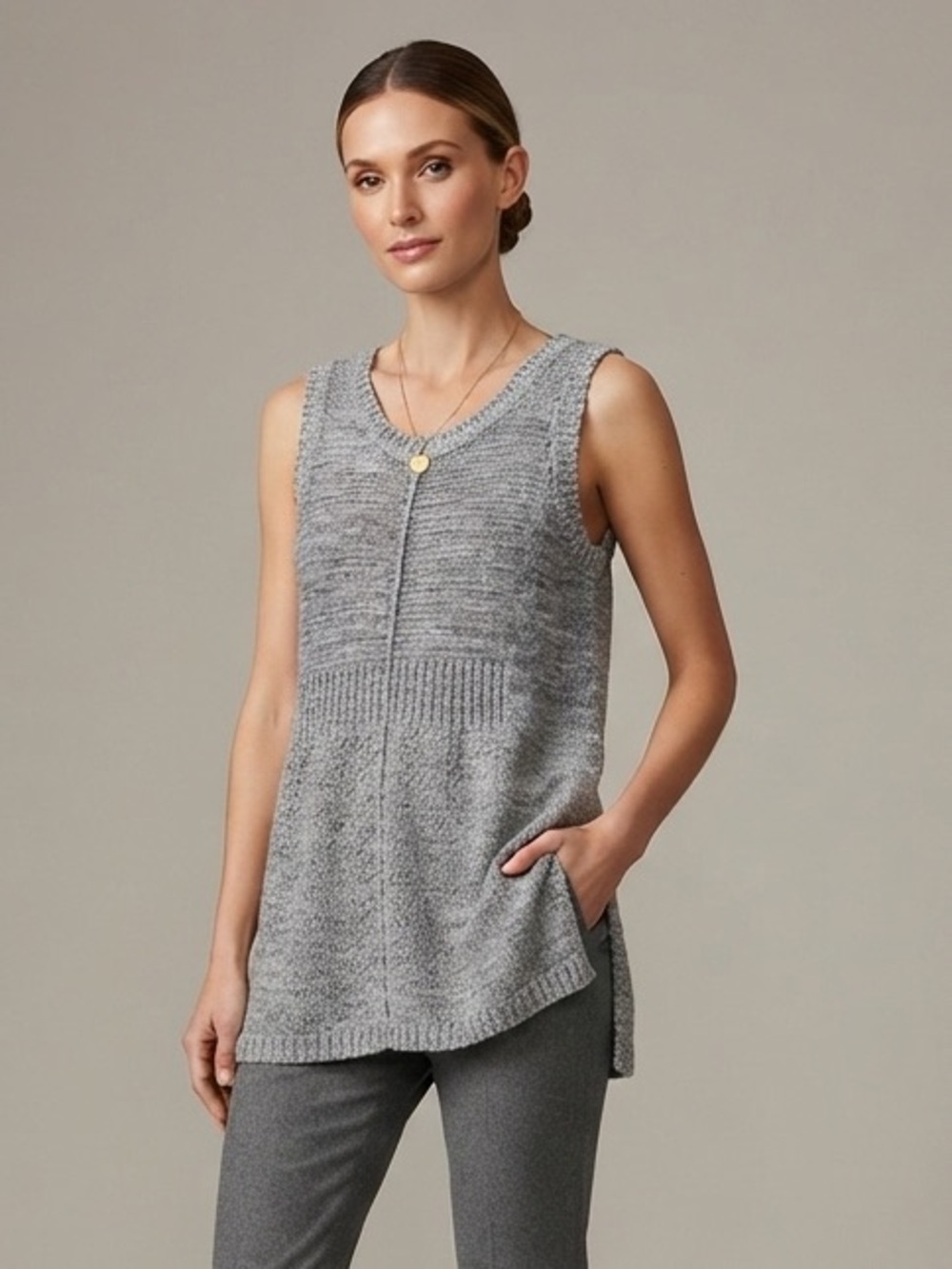 Anthropologie Sparrow Retro Gray Sleeveless Tunic Sweater M Layering